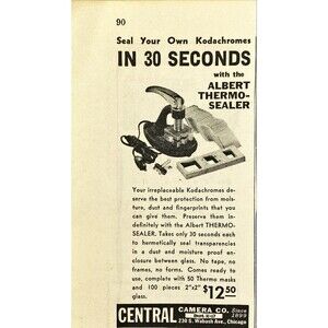 Central Camera Co. "Albert Thermo-sealer 'In 30 Seconds'" Vintage Print Ad 1943
